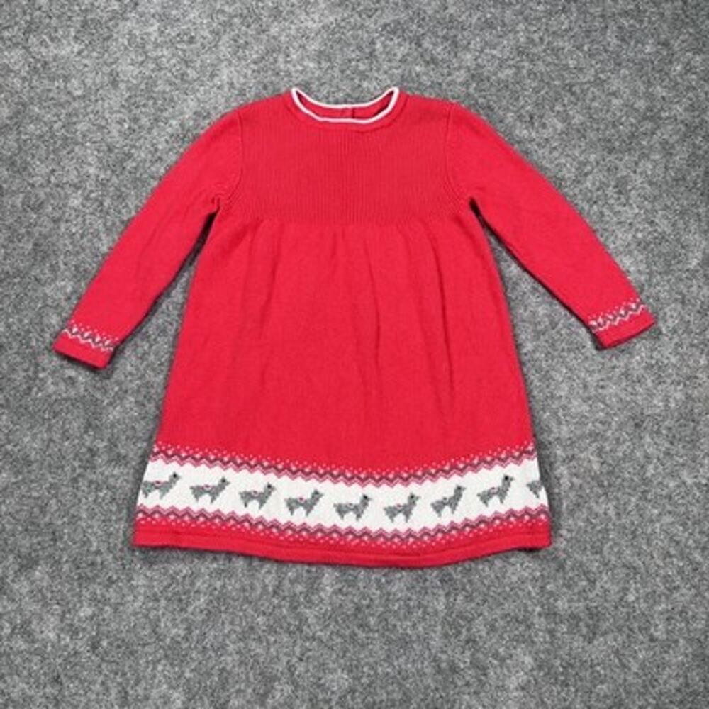 Baby Boden Dress Girls 3T Red Sweater Knit Fair Isle Dog Party Winter